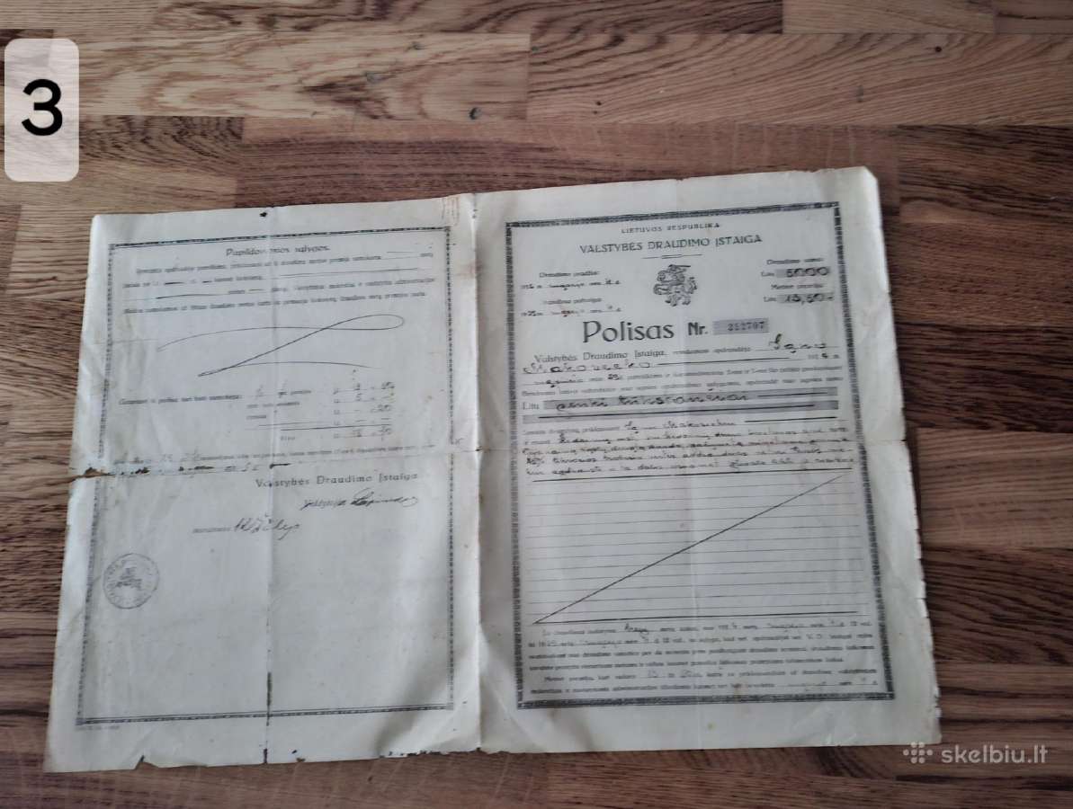 Įvairūs draudimo polisai 1928m. ir kt. Dokumentai. - nuotraukos Nr. 5