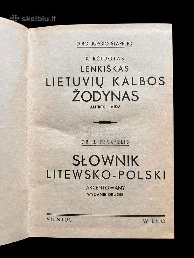 Jurgis Šlapelis Kirčiuotas žodynas Wilno - nuotraukos Nr. 4