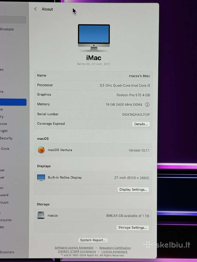 Parduodamas Apple iMac 27" Retina 5k (2017) - nuotraukos Nr. 5