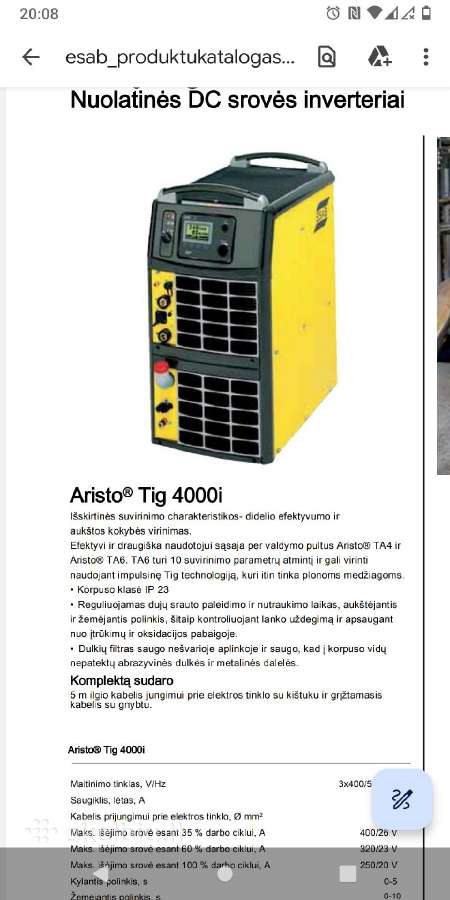 Esab Aristo Tig 4000i T6 - nuotraukos Nr. 2