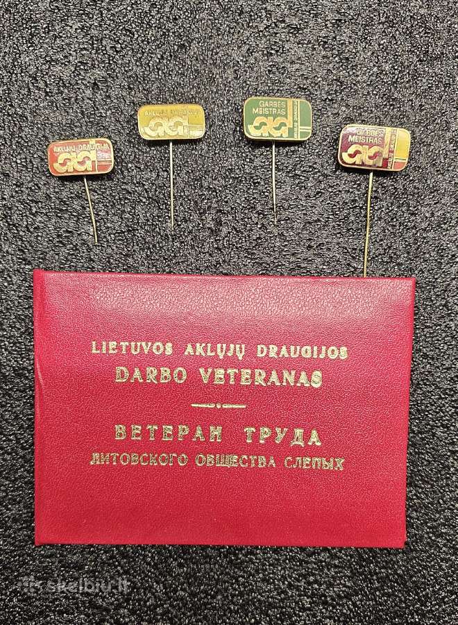 Lietuvos aklųjų draugijos ženkliukai + pažymėjimas