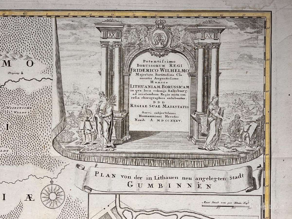 Didelis retas 18 amžiaus Gumbynės žemėlapis 1735 m - nuotraukos Nr. 4