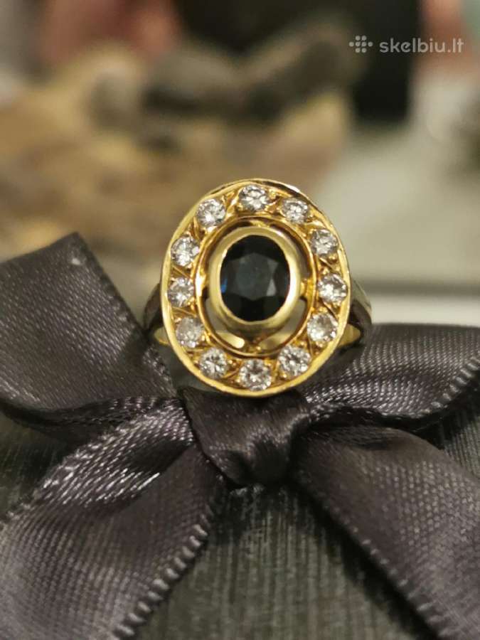 750 žiedas su safyru ir deimantais 0,50 ct