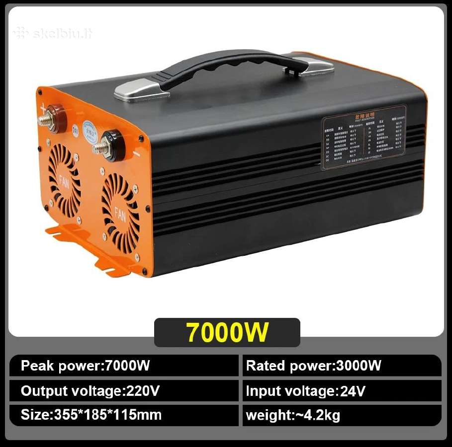 Įtampos keitiklis – inverteris 24v-220v 7000w piln - nuotraukos Nr. 3