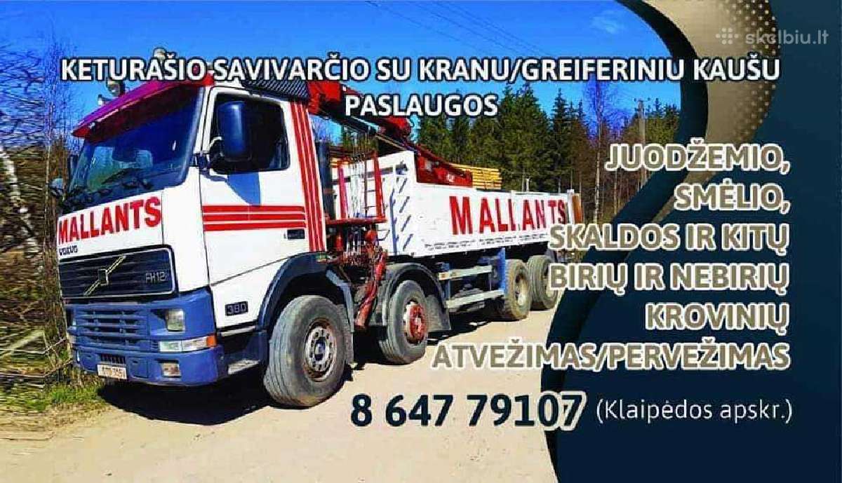 Keturašio savivarčio su kranu ir greiferiniu kaušu