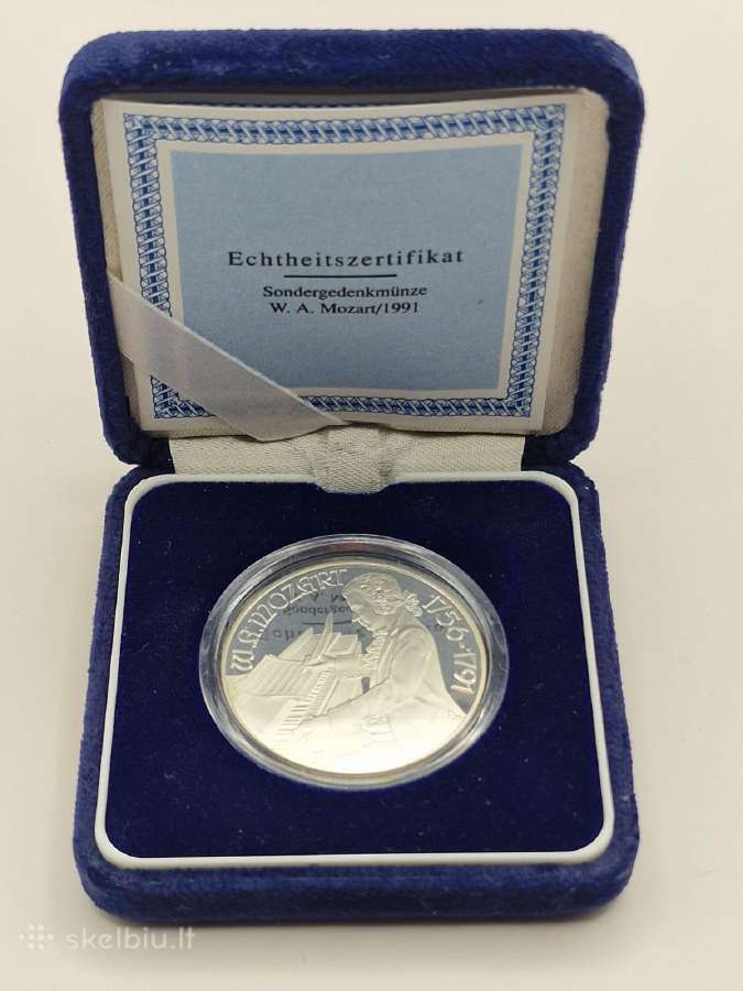 100 šilingų, 1991 m., Mocartas, Austrija, Ag 900
