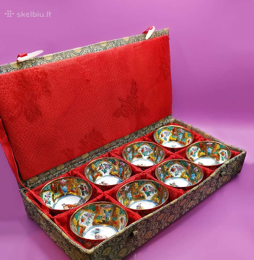 Porceliano puodeliai, arbatos /sake pialos 8 vnt. - nuotraukos Nr. 2