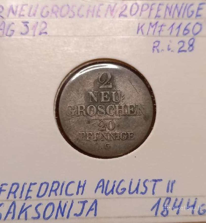 Vokietija- Saksonija 1844 2grašiai/20pf (sidabras)