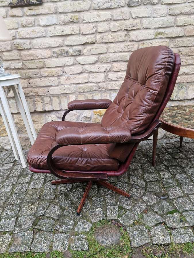 Vintažinis mid century odinis fotelis - nuotraukos Nr. 3