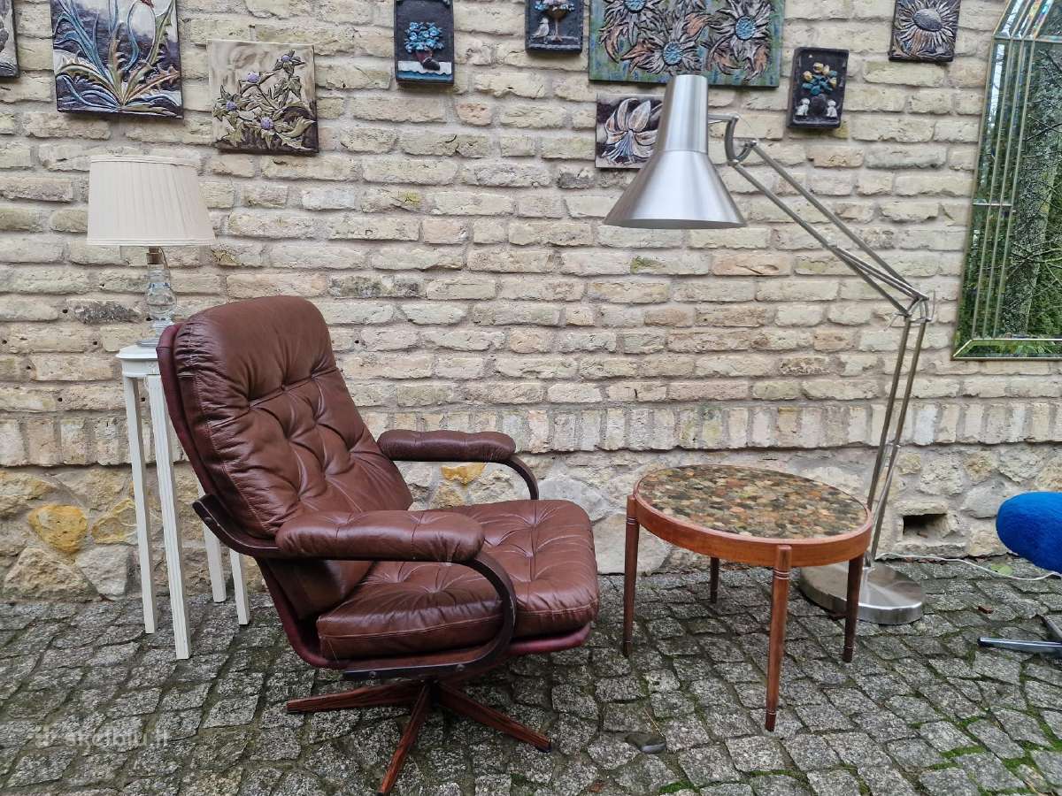 Vintažinis mid century odinis fotelis - nuotraukos Nr. 4