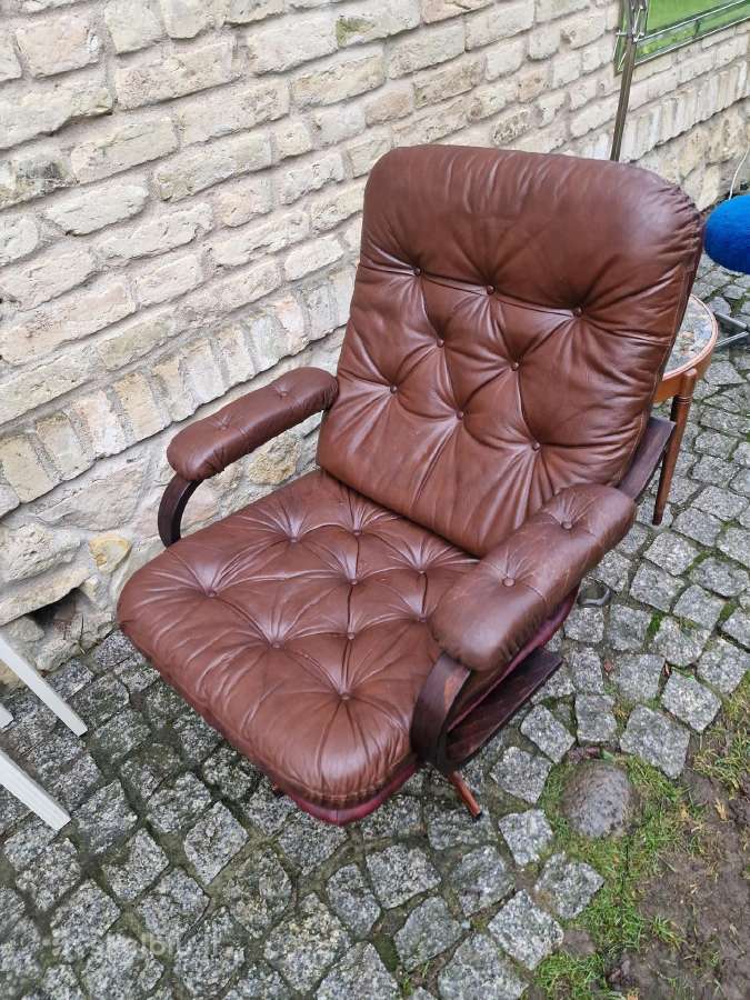 Vintažinis mid century odinis fotelis - nuotraukos Nr. 5