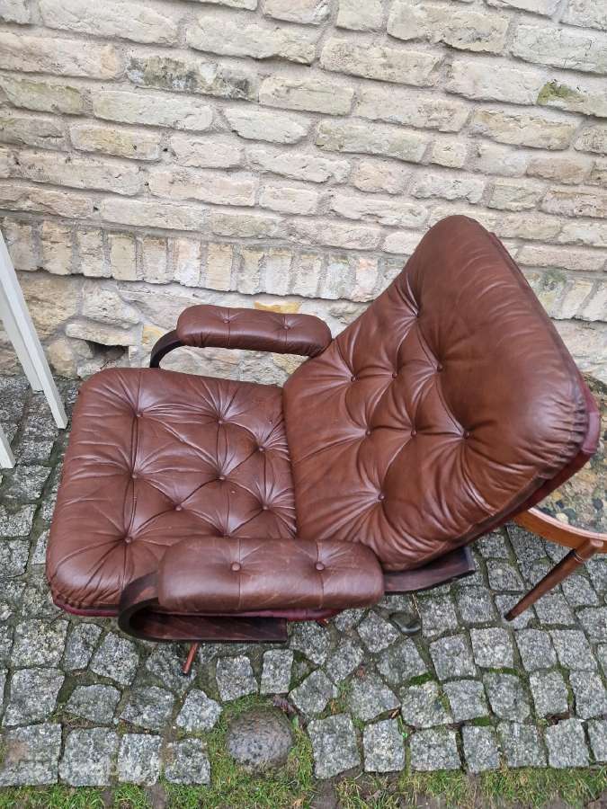 Vintažinis mid century odinis fotelis - nuotraukos Nr. 7