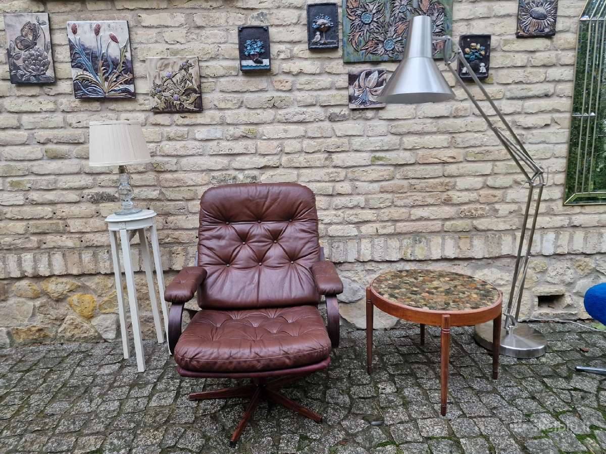 Vintažinis mid century odinis fotelis - nuotraukos Nr. 8