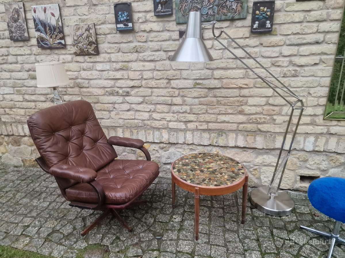 Vintažinis mid century odinis fotelis - nuotraukos Nr. 12