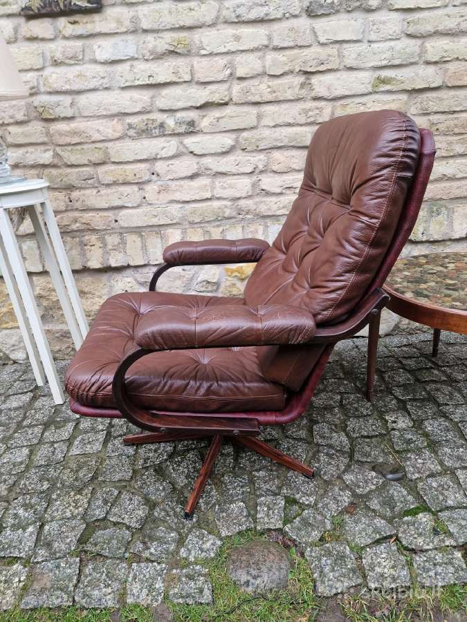 Vintažinis mid century odinis fotelis - nuotraukos Nr. 13