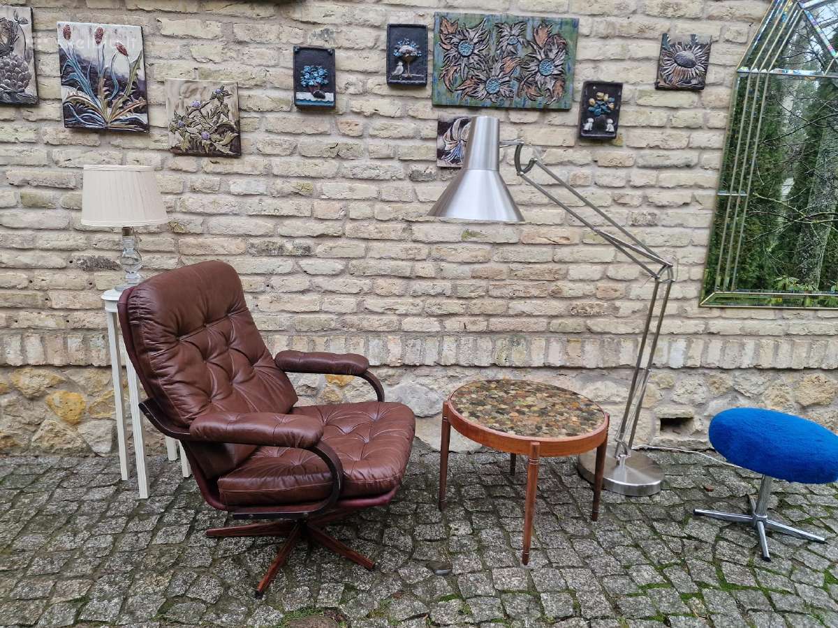 Vintažinis mid century odinis fotelis - nuotraukos Nr. 14