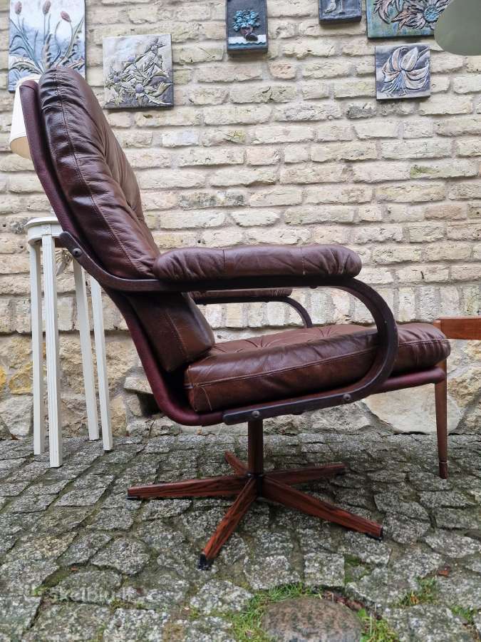 Vintažinis mid century odinis fotelis - nuotraukos Nr. 17