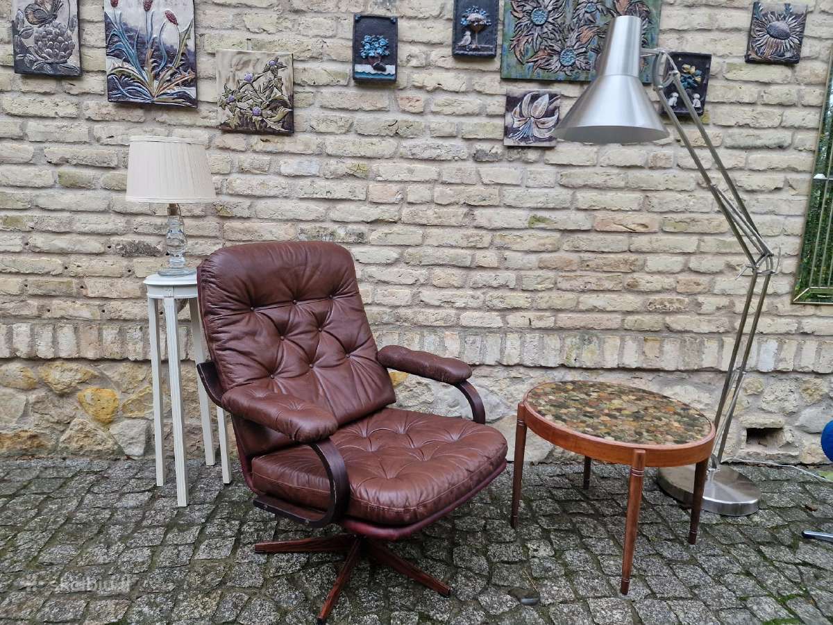 Vintažinis mid century odinis fotelis - nuotraukos Nr. 18