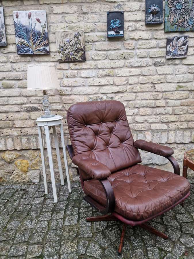 Vintažinis mid century odinis fotelis - nuotraukos Nr. 19
