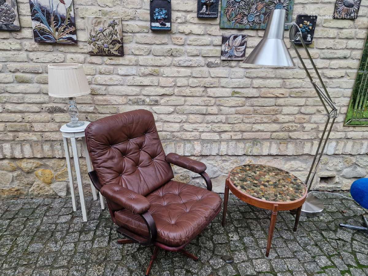 Vintažinis mid century odinis fotelis - nuotraukos Nr. 20