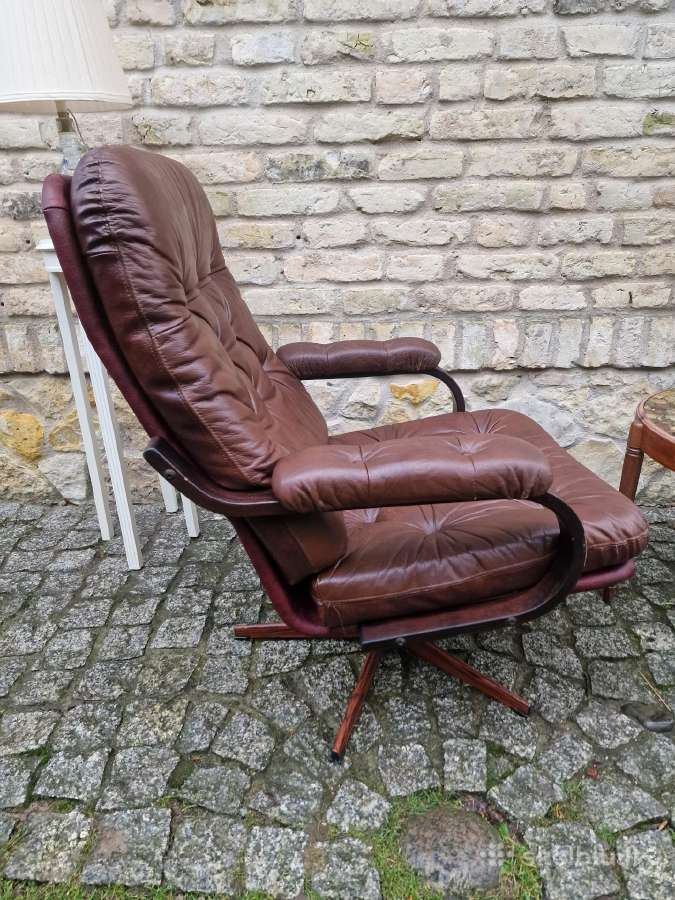 Vintažinis mid century odinis fotelis - nuotraukos Nr. 21