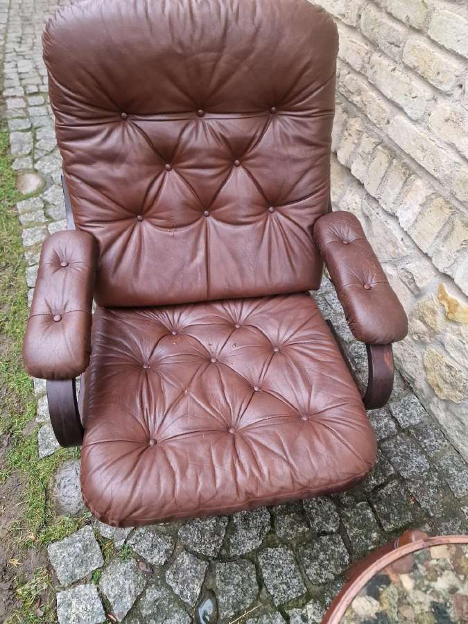 Vintažinis mid century odinis fotelis - nuotraukos Nr. 22