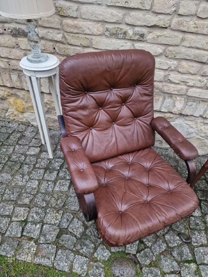 Vintažinis mid century odinis fotelis - nuotraukos Nr. 23