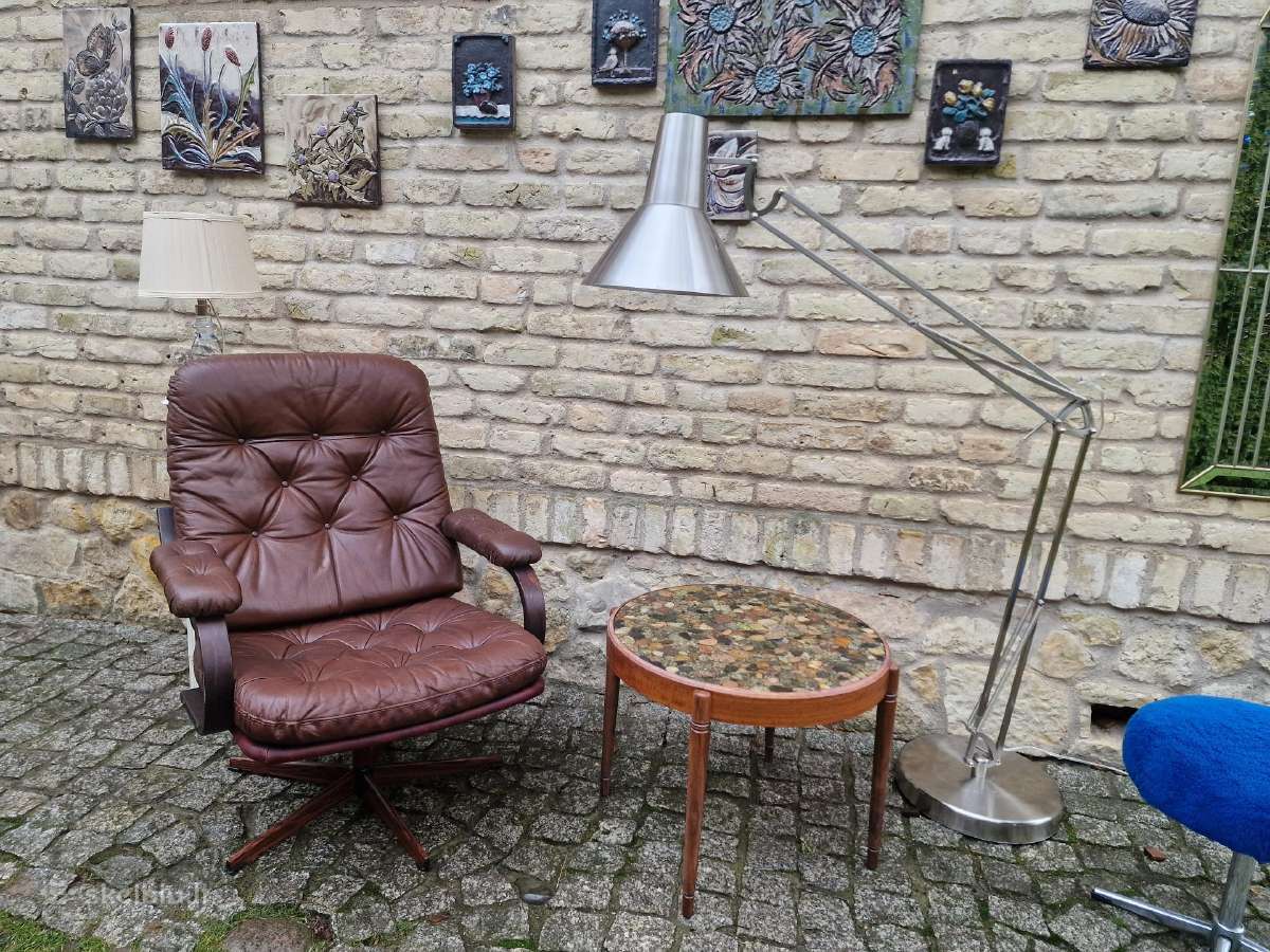 Vintažinis mid century odinis fotelis - nuotraukos Nr. 24