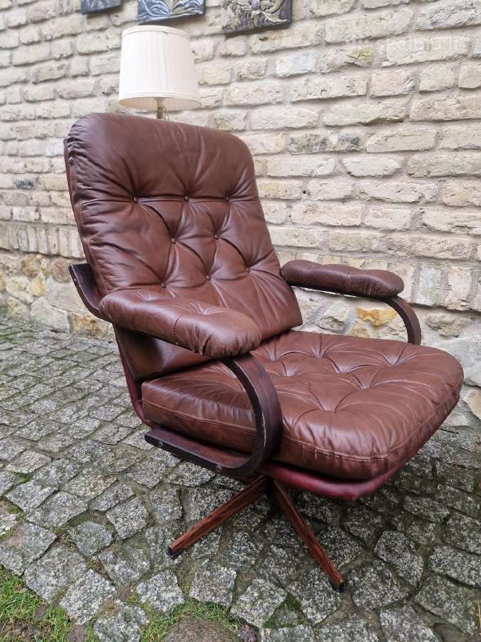 Vintažinis mid century odinis fotelis - nuotraukos Nr. 27