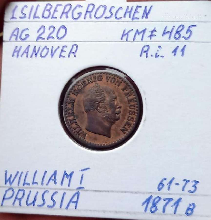 Vokietija- Prūsija 1871 B 1 grašis (sidabras)