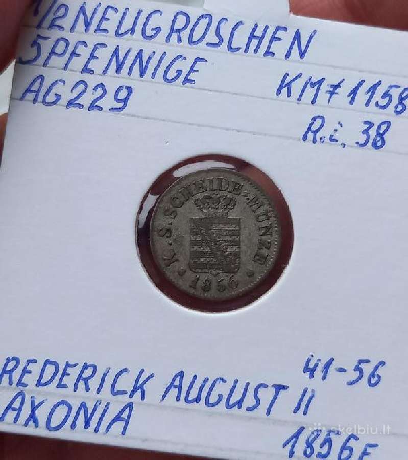 Vokietija- Saksonija 1856 1/2grašio/5pf (sidabras)