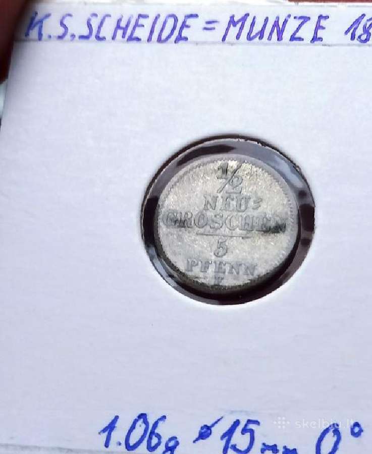 Vokietija- Saksonija 1856 1/2grašio/5pf (sidabras) - nuotraukos Nr. 3