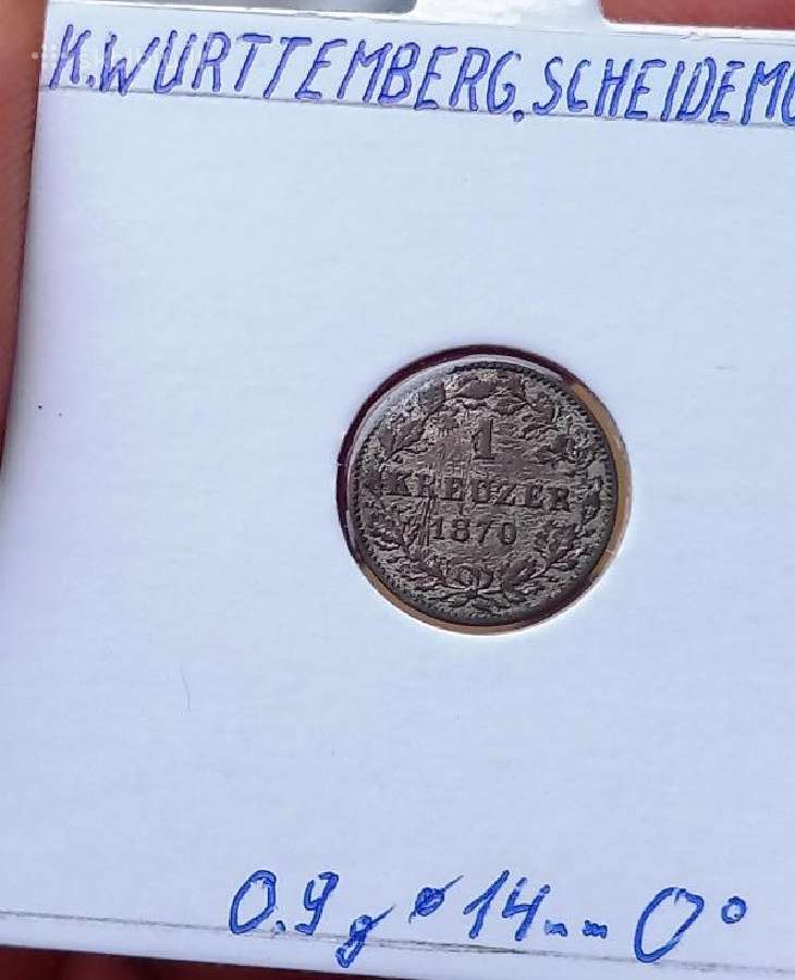 Vokietija- Viurtemberg 1870 1 kreicer (sidabras) - nuotraukos Nr. 2
