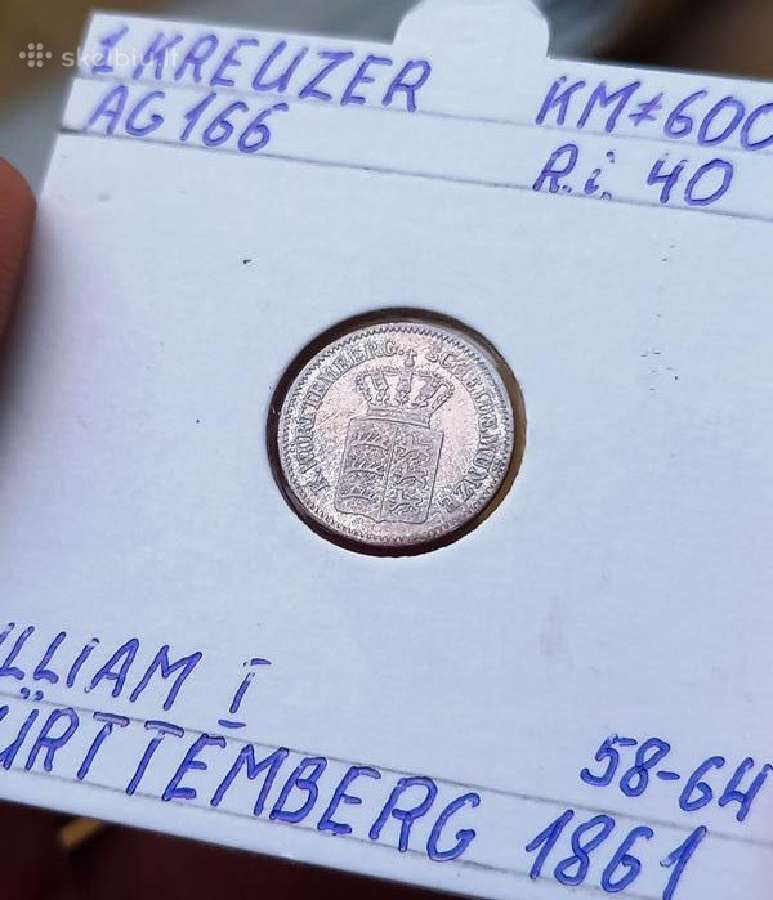 Vokietija- Viurtemberg 1861 1 kreicer (sidabras)