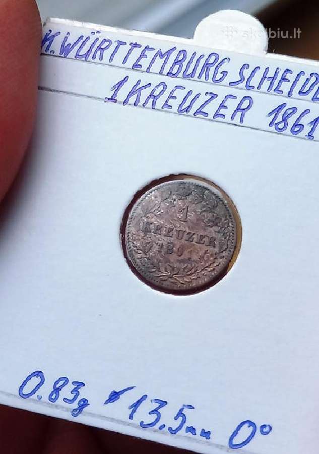 Vokietija- Viurtemberg 1861 1 kreicer (sidabras) - nuotraukos Nr. 2