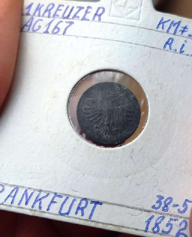 Vokietija- Frankfurtas 1852 1 kreiceris (sidabras) - nuotraukos Nr. 2
