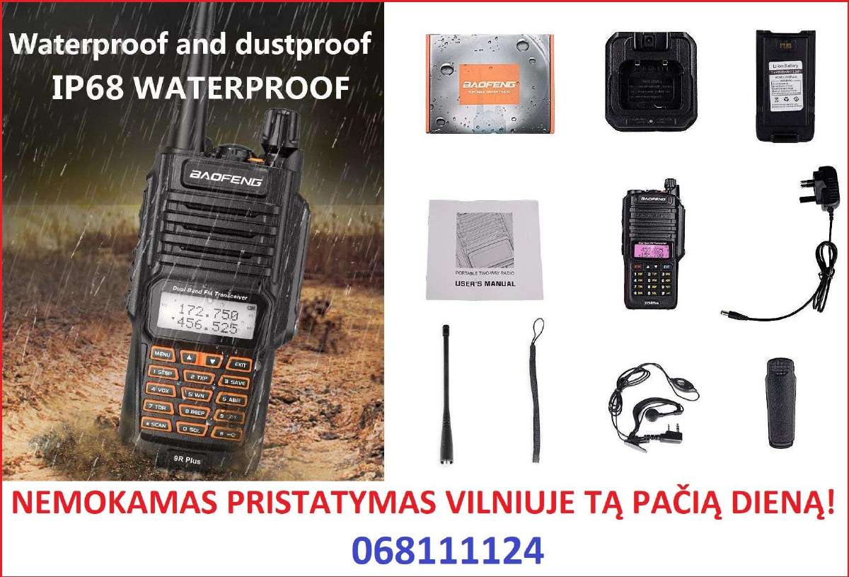 Ip67 Baofeng Uv-9r Plus veikimas iki 14km. Type-c
