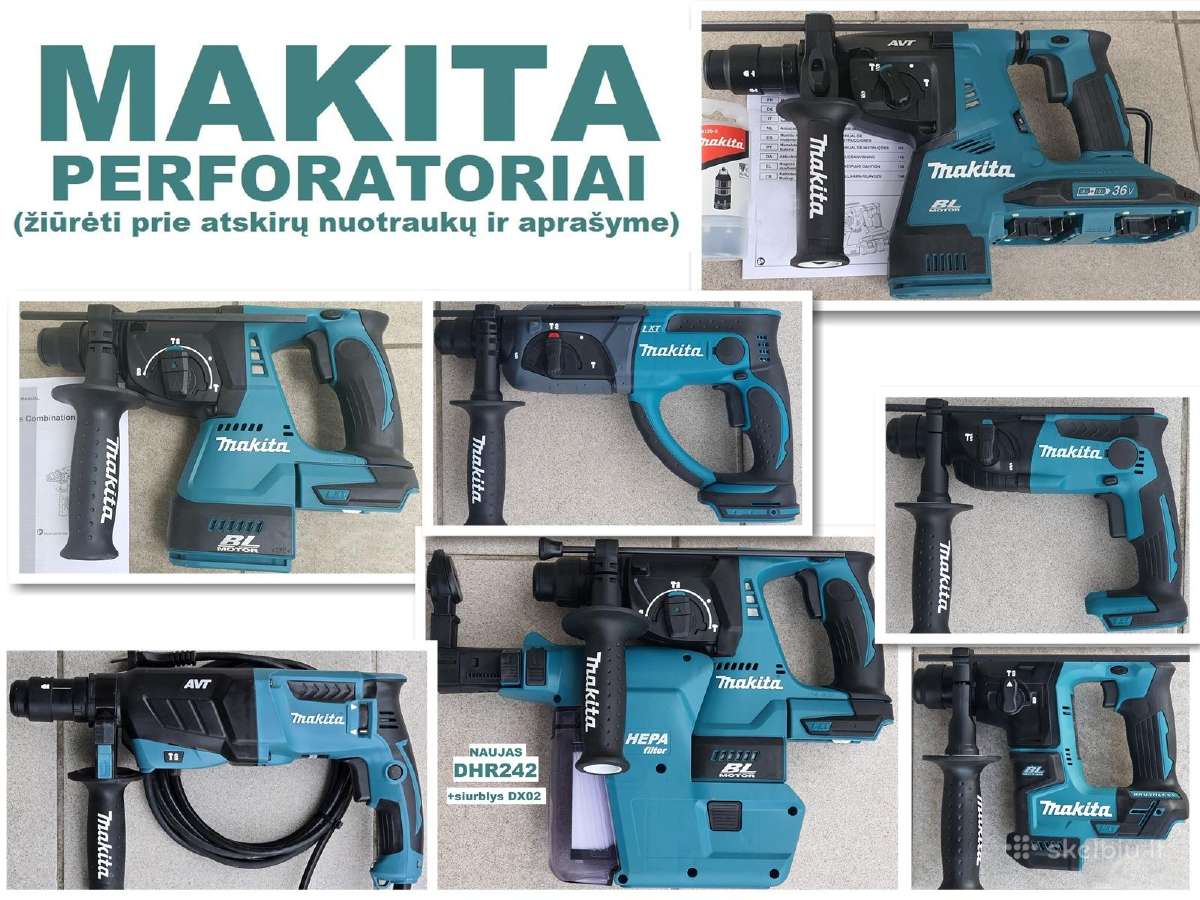 Makita perforatorius ir uždedamas siurblys