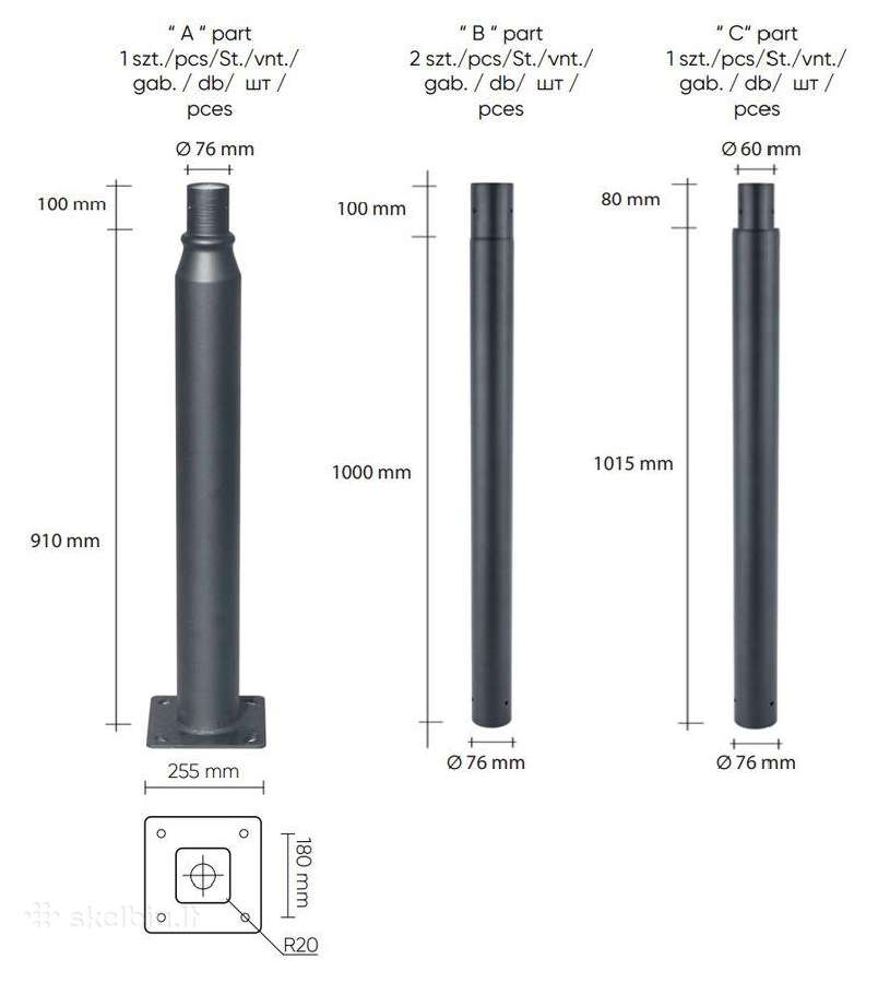 Apšvietimo stulpas universalus 3m, 4m, 5m - nuotraukos Nr. 5