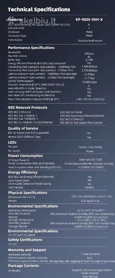 Switch keeplink Kp9000-9xh-x 8x2.5gbps + 1x10gbps - nuotraukos Nr. 12