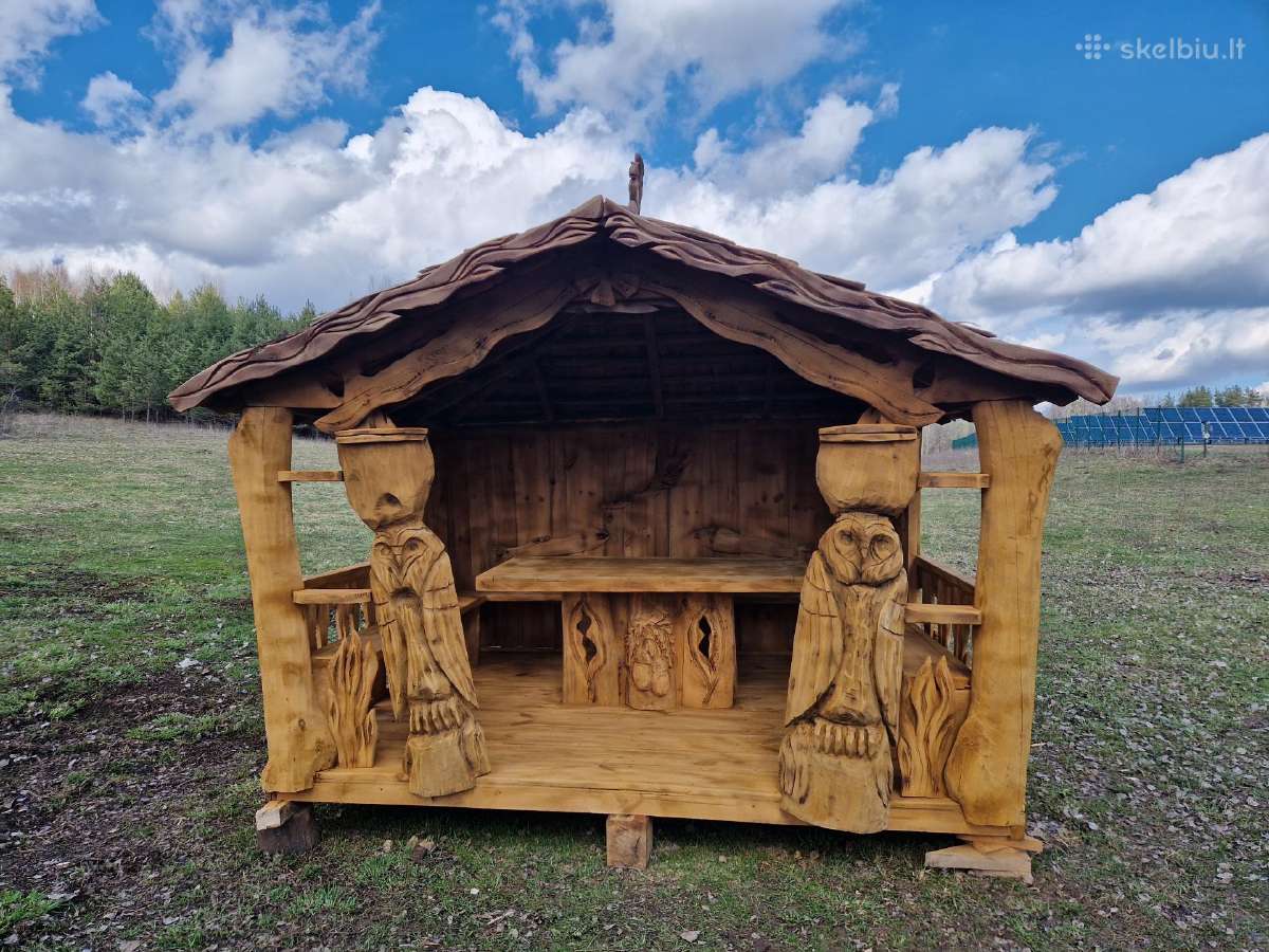 Pavėsinės,šulinio apdaila,mediniai liūtai,paukšiai - nuotraukos Nr. 4