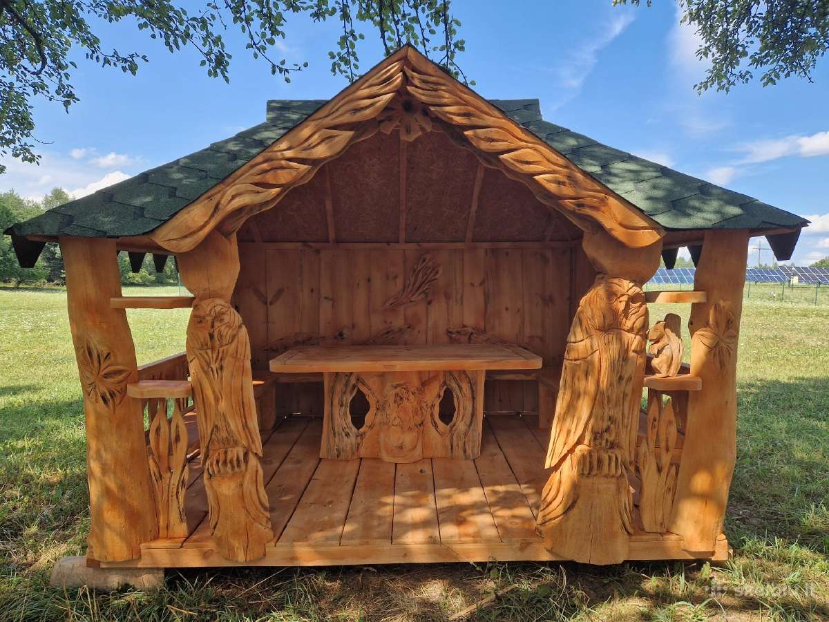 Pavėsinės,šulinio apdaila,mediniai liūtai,paukšiai - nuotraukos Nr. 15