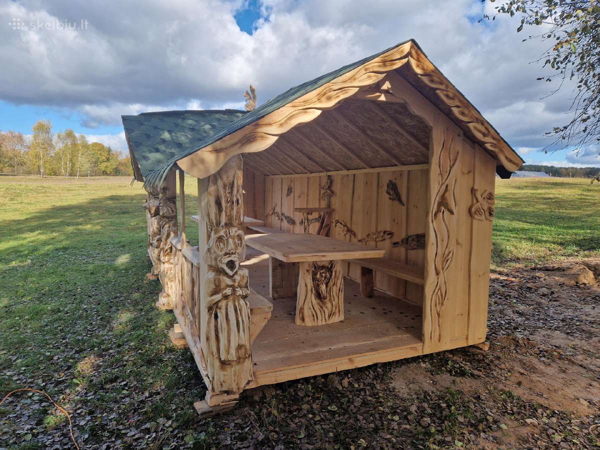 Pavėsinės,šulinio apdaila,mediniai liūtai,paukšiai - nuotraukos Nr. 17