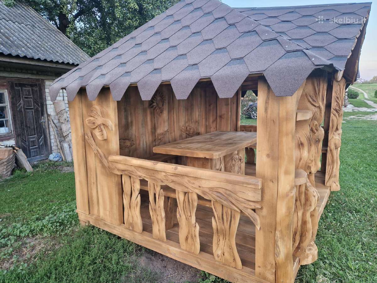 Pavėsinės,šulinio apdaila,mediniai liūtai,paukšiai - nuotraukos Nr. 18