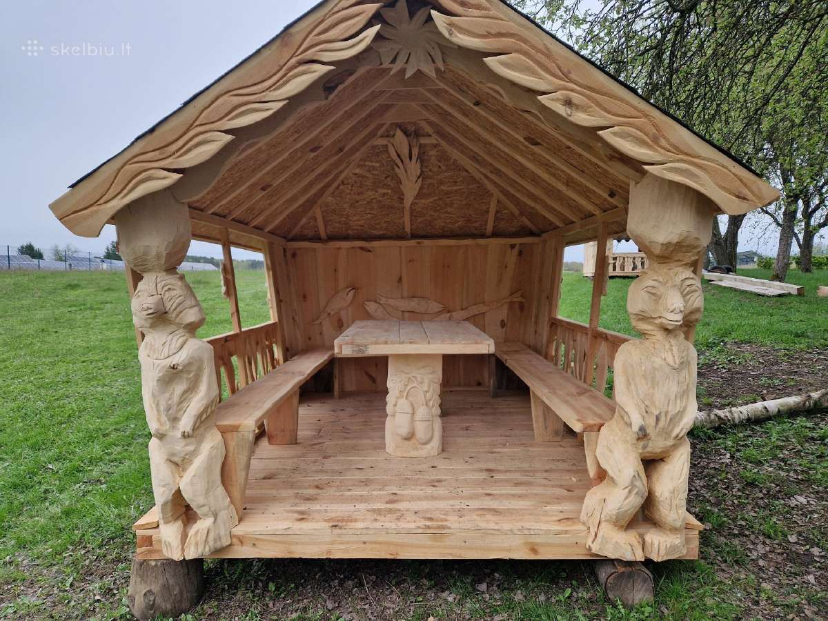 Pavėsinės,šulinio apdaila,mediniai liūtai,paukšiai - nuotraukos Nr. 19