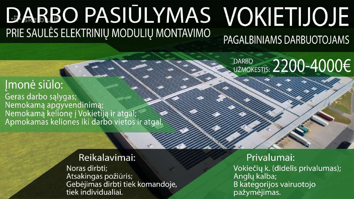 Darbas Vokietijoje, saulės modulių montavimas