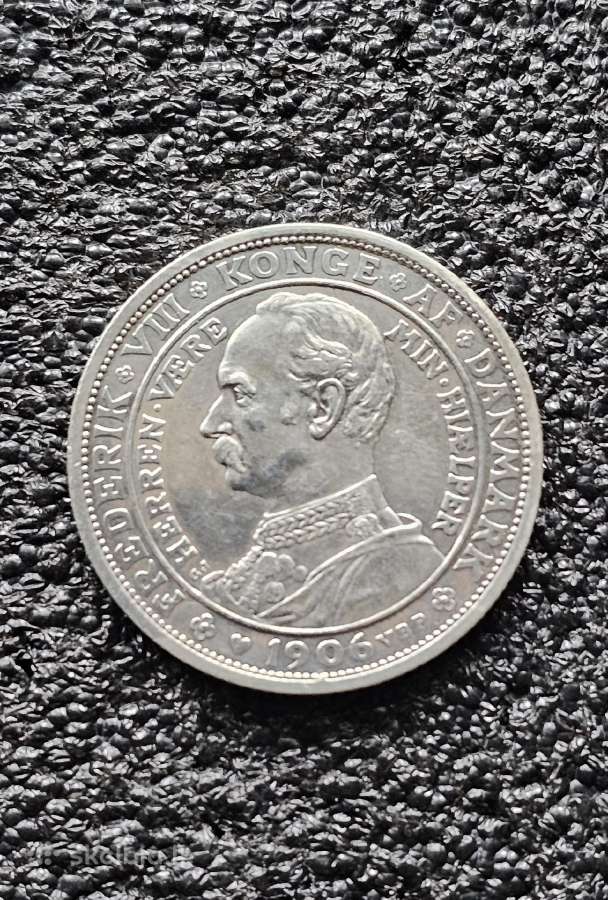 Sidabrinės 1906m. 2 kronos. Danija.