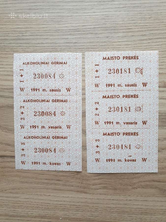 1991 m. Alkoholinių gėrimų ir maisto talonai