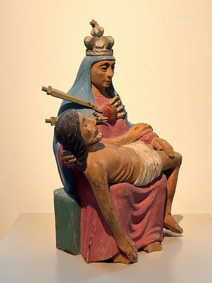 Antikvarinė lietuviška medinė skulptūra Pieta - nuotraukos Nr. 3