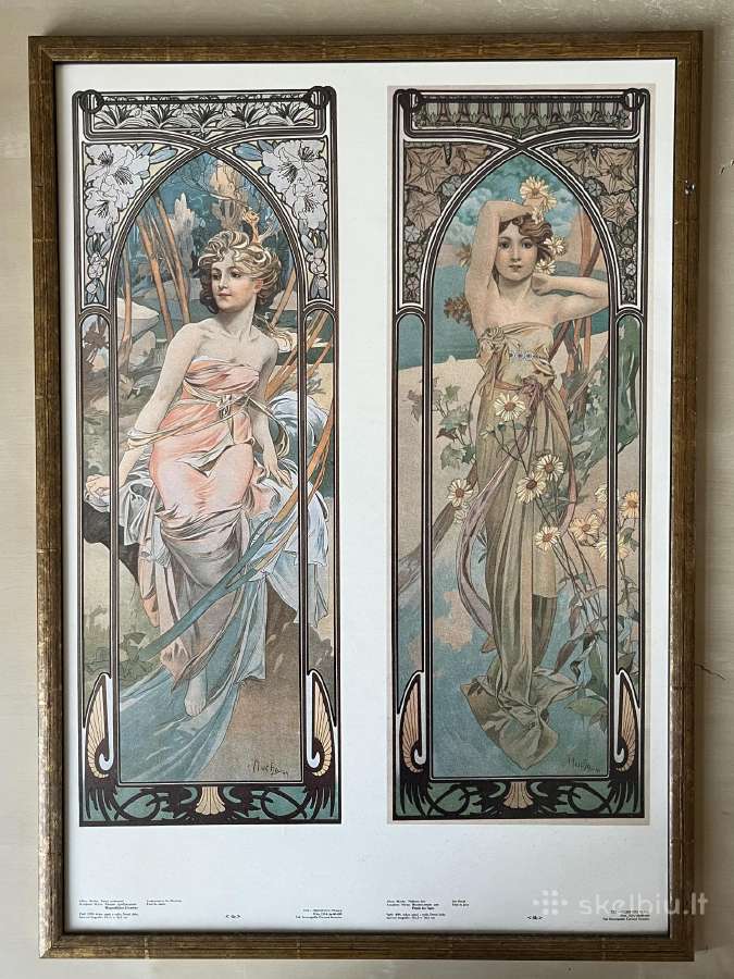 Alphonse Mucha įrėmintos vintažinės reprodukcijos